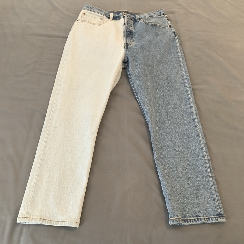 Levis 501 Jeans Mens 31x26 Two Tone Colorblock Blue Light Wash Denim Pants Rodeo